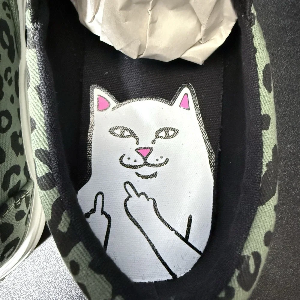 RipNDip Slip On Skate Shoes Womens Size‎ 7 Green Leopard Print Skateboard Casual